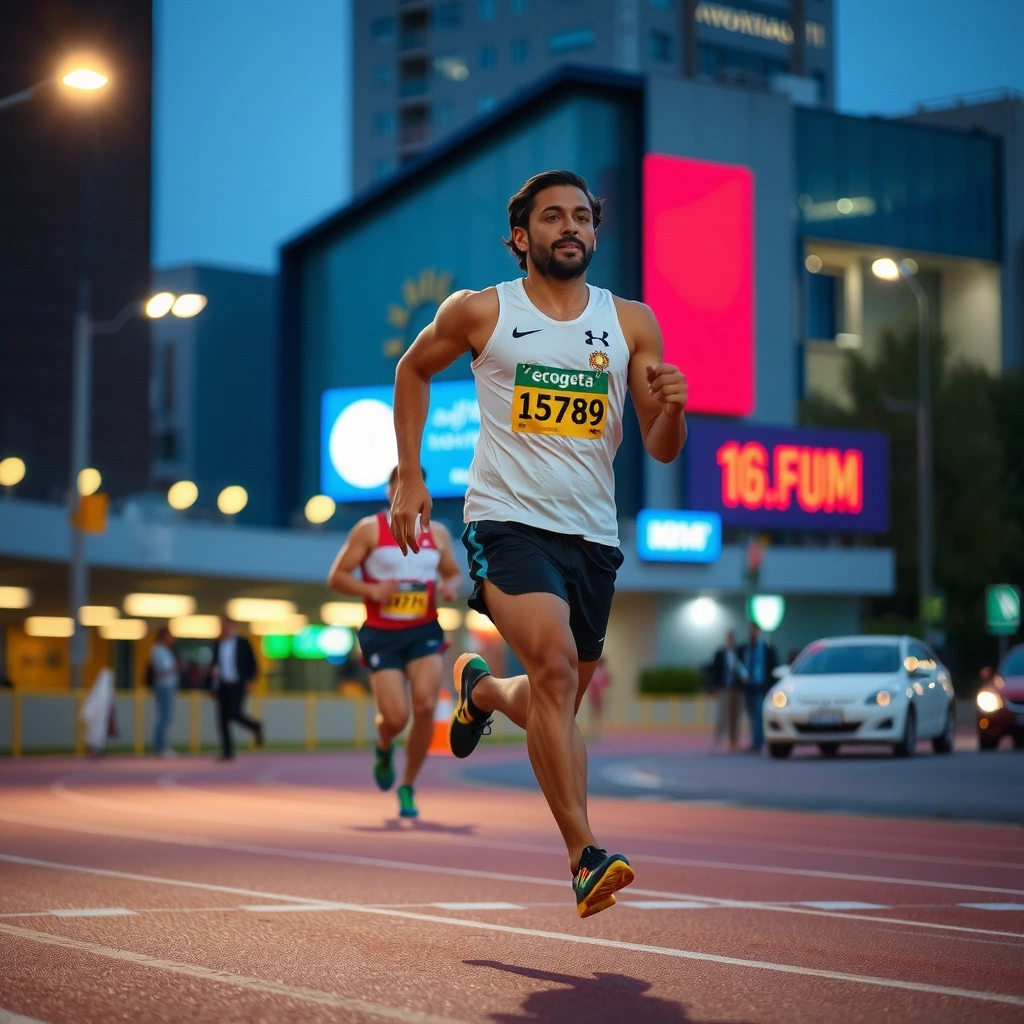 Atleta brasileiro correndo nos 100m rasos